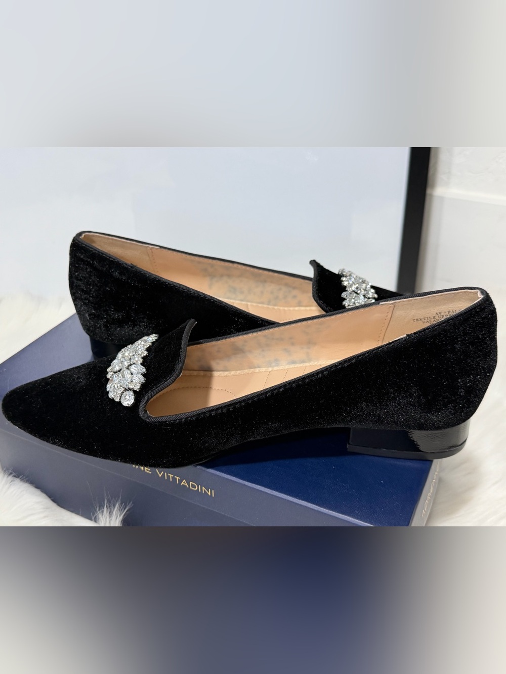Adrienne Vitaddini Black Velvet Jeweled Pointed Flats - Dress Loafers 9.5 - Picture 10 of 14